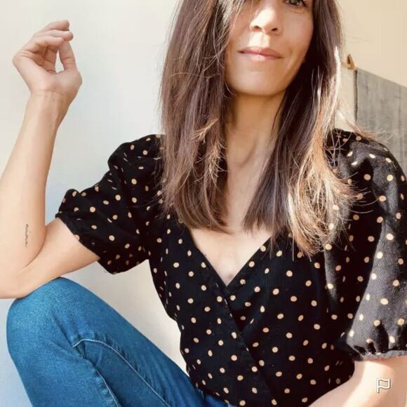 NEW Madewell Corduroy Puff-Sleeve‎ Wrap Top in Oval Dot, S - Picture 1 of 16